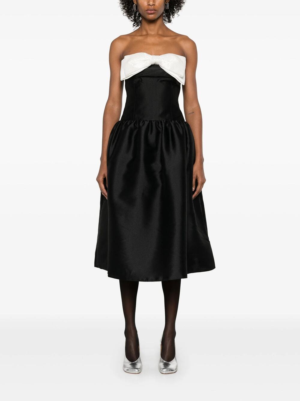 Self-Portrait Black Taffeta Contrast Bow Midi Dress Size 6 NWT $555
